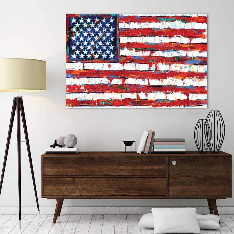 "Dramatic Stars & Stripes" American Flag Wall Art on Tempered Glass
