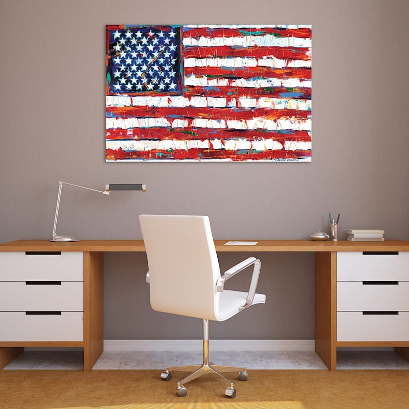 "Dramatic Stars & Stripes" American Flag Wall Art on Tempered Glass