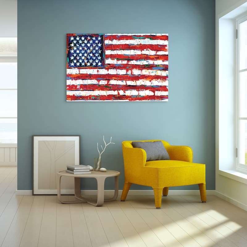 "Dramatic Stars & Stripes" American Flag Wall Art on Tempered Glass