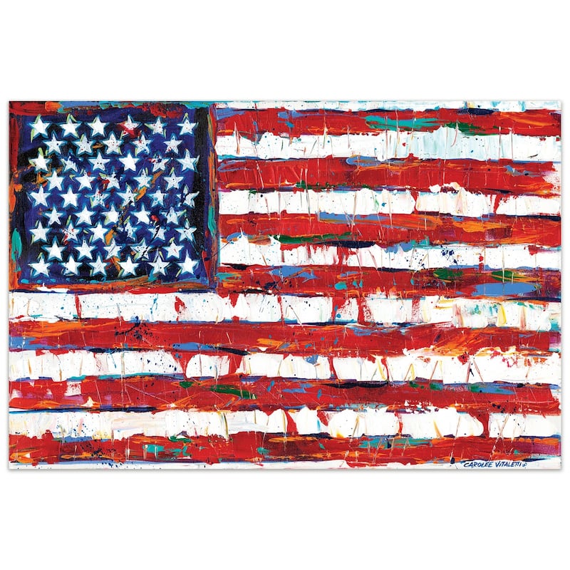 "Dramatic Stars & Stripes" American Flag Wall Art on Tempered Glass