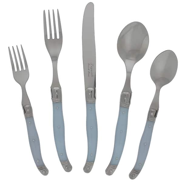 slide 1 of 6, French Home 20 Piece Laguiole Ice Blue Flatware Set (As Is Item)