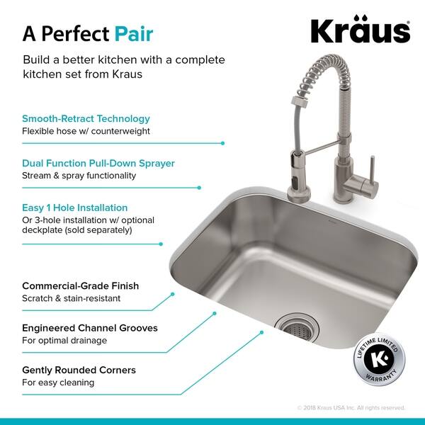 Shop Kraus 23 In Undermount 1 Bowl Stainless Steel Kitchen Sink