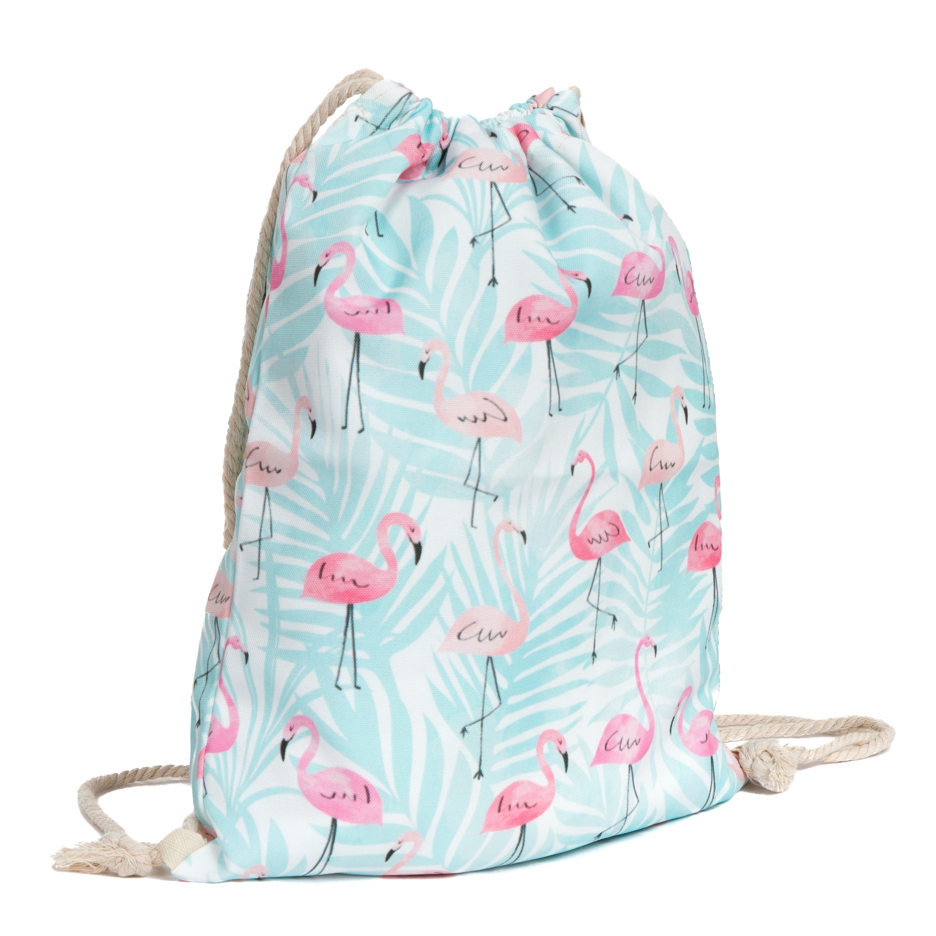 UNIQUE MESH Cute Flamingos Drawstring Backpack Ladies Pink Flamingo Cinch Bag 