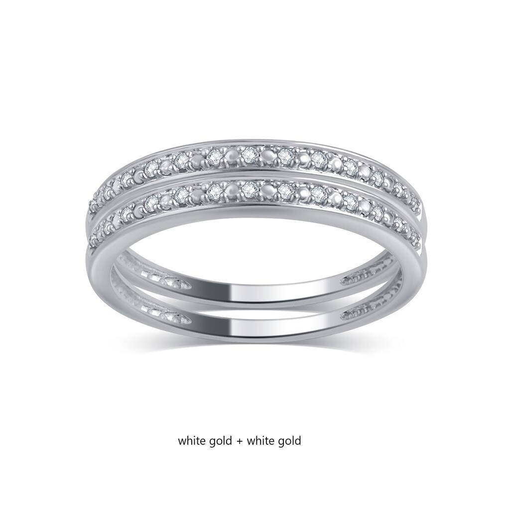 Divina 10KT Gold 0.06ct TDW Diamond 2-Piece Stackable Wedding Band Set
