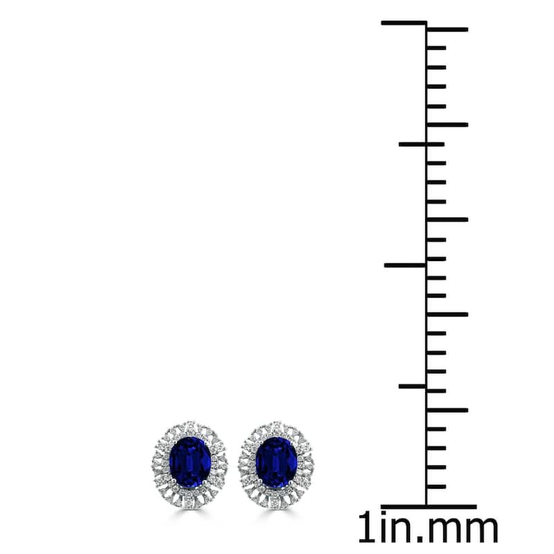 Auriya Fancy 7 5/8ct Blue Sapphire Oval and 1.08ct Diamond Halo Stud Earrings 18k Gold