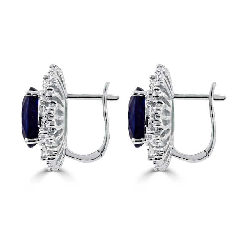 Auriya Fancy 7 5/8ct Blue Sapphire Oval and 1.08ct Diamond Halo Stud Earrings 18k Gold