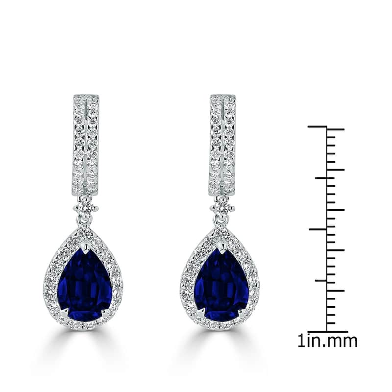 Auriya Fancy Teardrop 3 9/10ct Blue Sapphire and 1 1/8ct TDW Diamond Halo Dangle Earrings 18k Gold