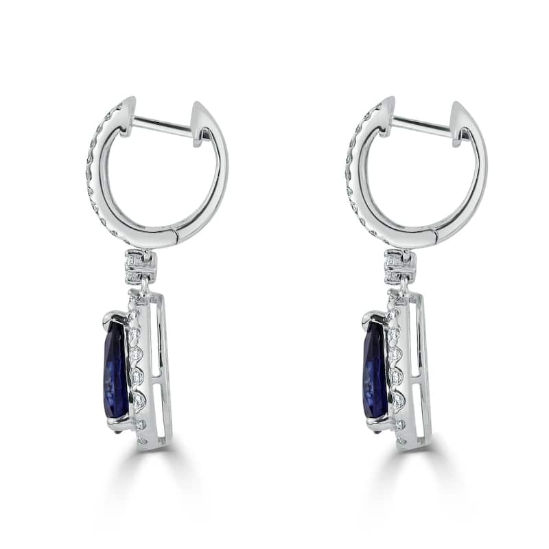 Auriya Fancy Teardrop 3 9/10ct Blue Sapphire and 1 1/8ct TDW Diamond Halo Dangle Earrings 18k Gold