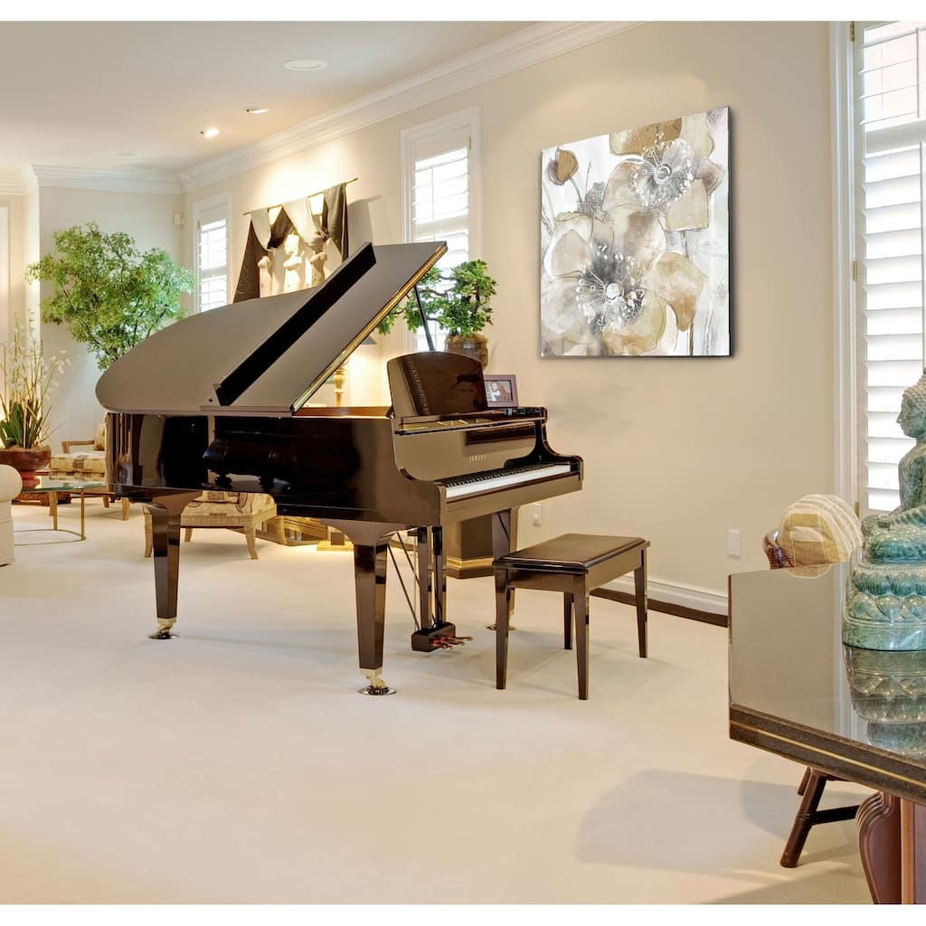 Taupe Spring Poppy II -Gallery Wrapped Canvas - yellow, blue, green, red, black, white