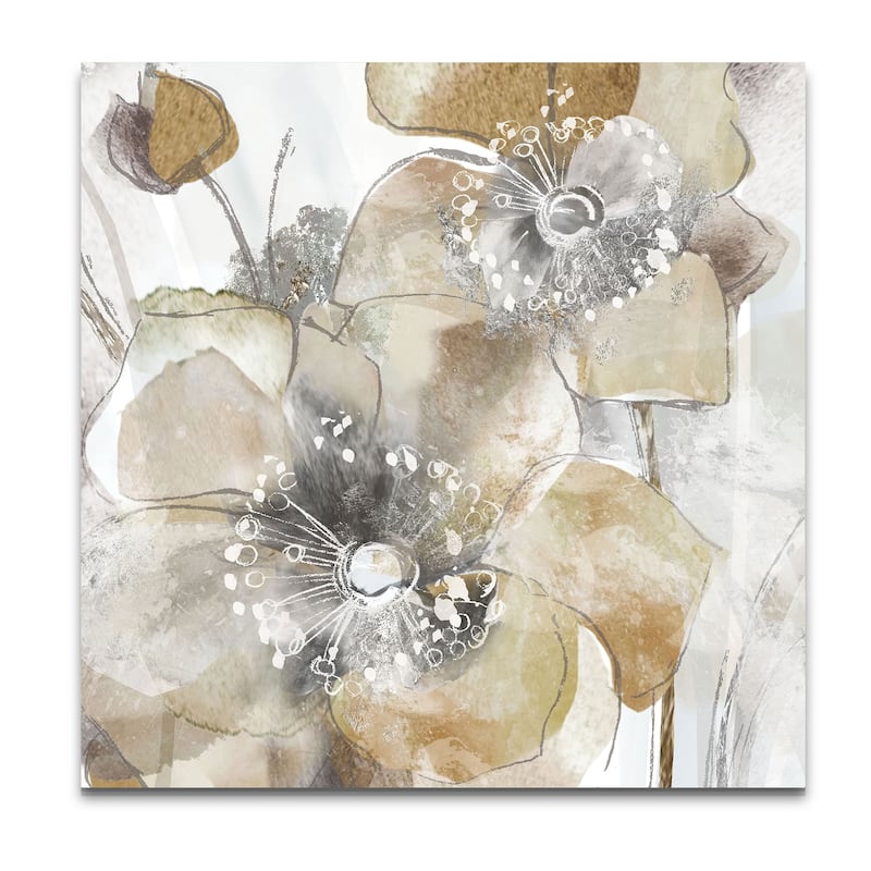 Taupe Spring Poppy II -Gallery Wrapped Canvas - yellow, blue, green, red, black, white
