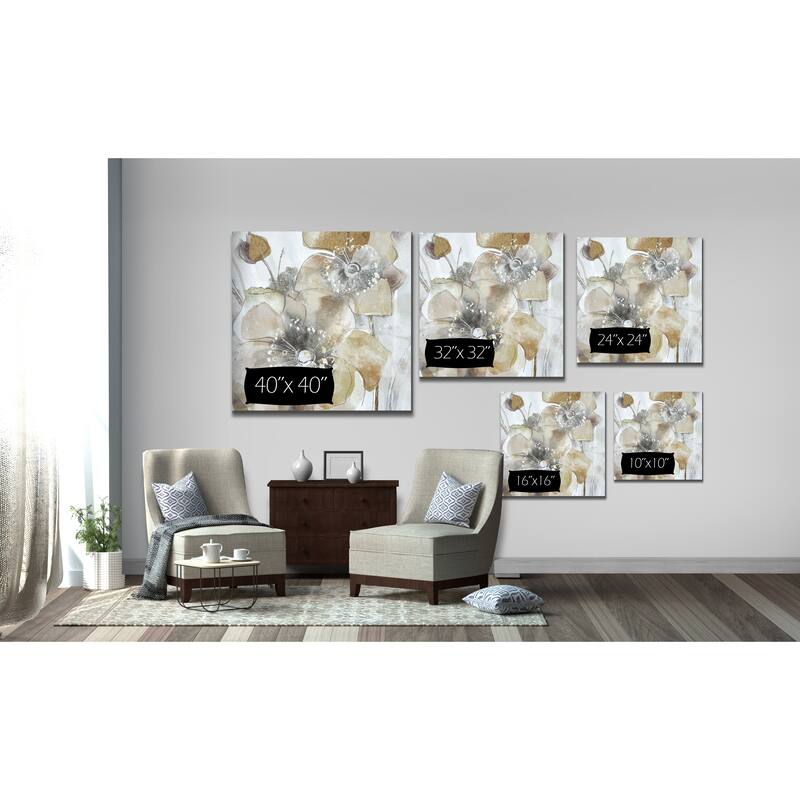 Taupe Spring Poppy II -Gallery Wrapped Canvas - yellow, blue, green, red, black, white