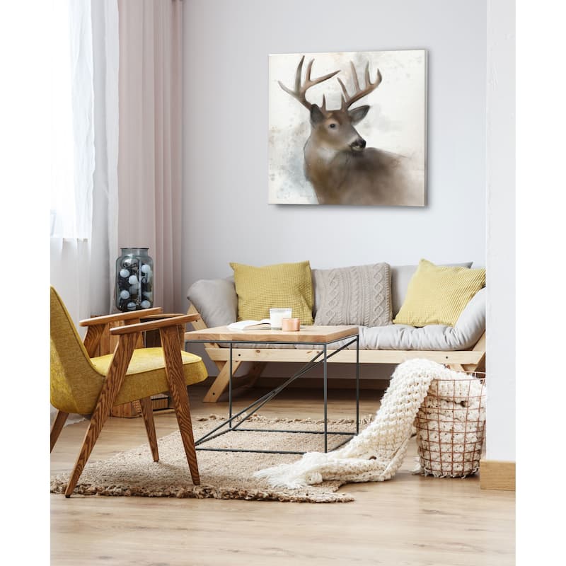 Rainsoft Deer -Gallery Wrapped Canvas - yellow, blue, green, red, black, white