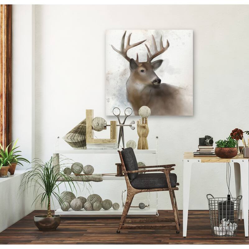 Rainsoft Deer -Gallery Wrapped Canvas - yellow, blue, green, red, black, white