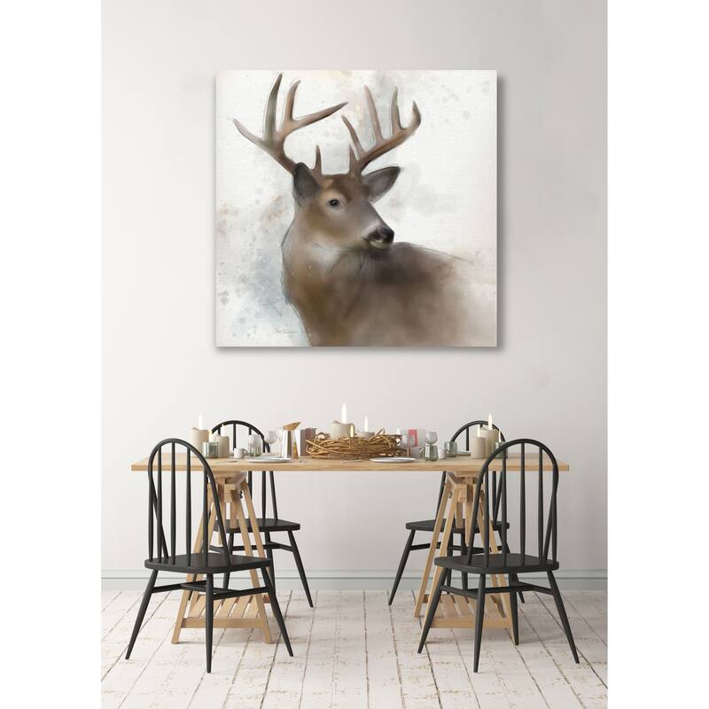 Rainsoft Deer -Gallery Wrapped Canvas - yellow, blue, green, red, black, white