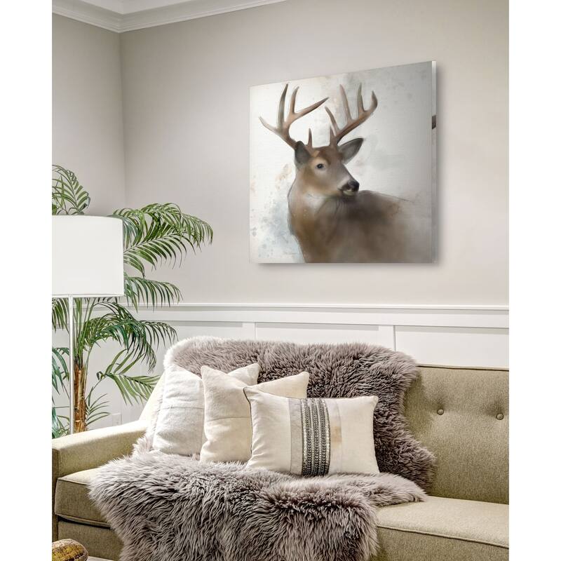 Rainsoft Deer -Gallery Wrapped Canvas - yellow, blue, green, red, black, white