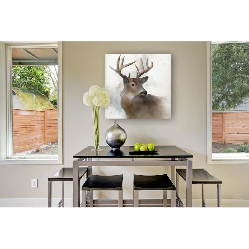 Rainsoft Deer -Gallery Wrapped Canvas - yellow, blue, green, red, black, white