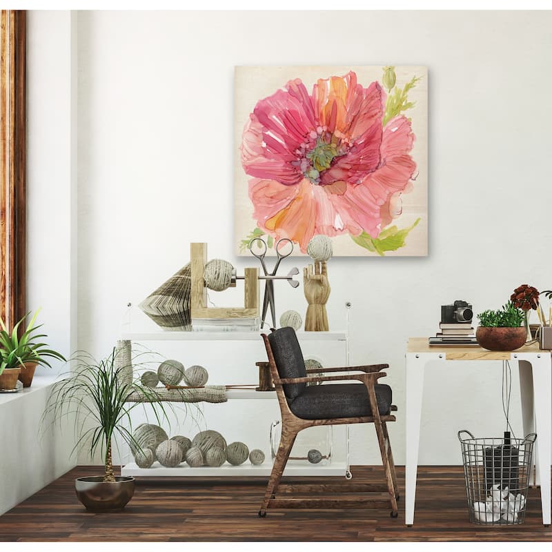 Botanical Poppy -Gallery Wrapped Canvas - yellow, blue, green, red, black, white