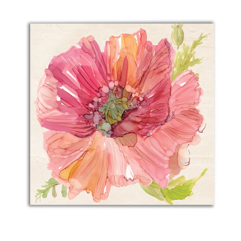 Botanical Poppy -Gallery Wrapped Canvas - yellow, blue, green, red, black, white