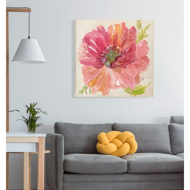 Botanical Poppy -Gallery Wrapped Canvas - yellow, blue, green, red, black, white