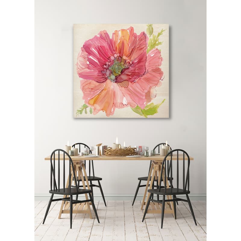 Botanical Poppy -Gallery Wrapped Canvas - yellow, blue, green, red, black, white