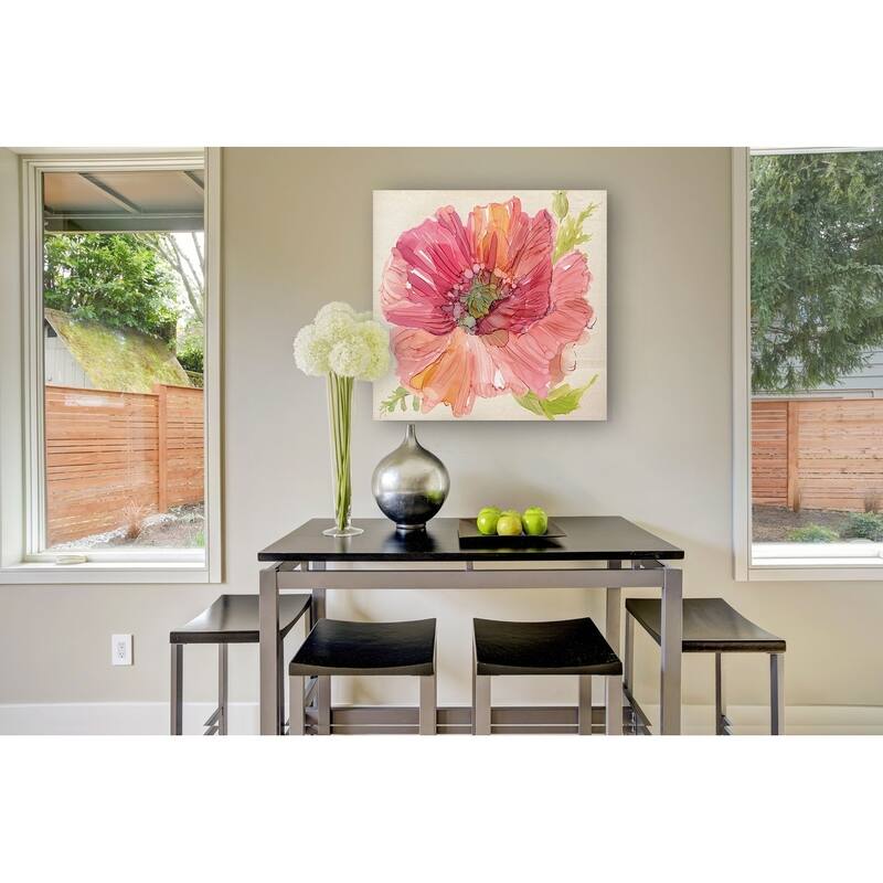 Botanical Poppy -Gallery Wrapped Canvas - yellow, blue, green, red, black, white