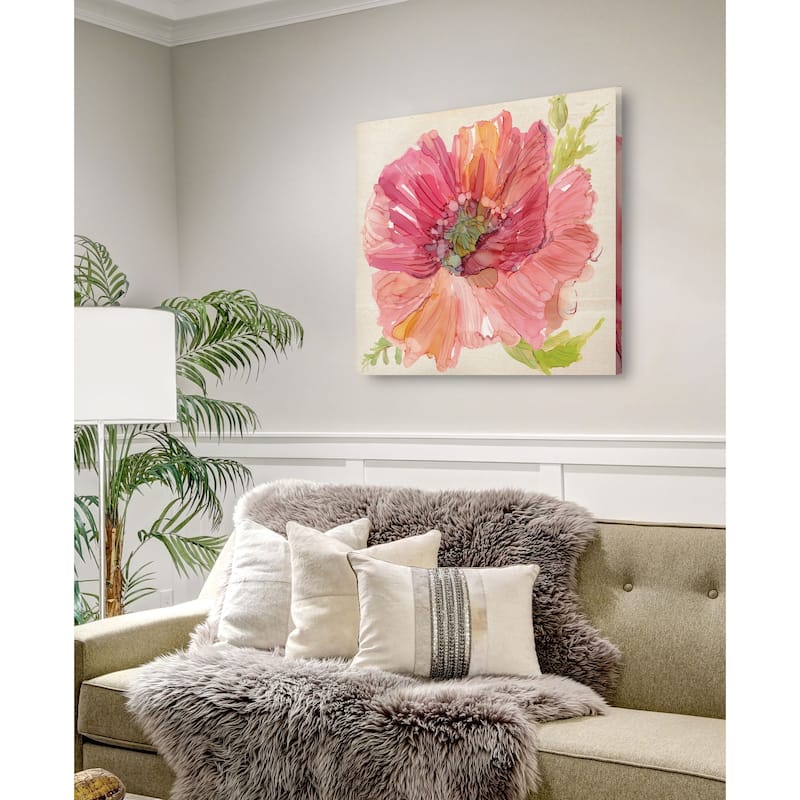 Botanical Poppy -Gallery Wrapped Canvas - yellow, blue, green, red, black, white