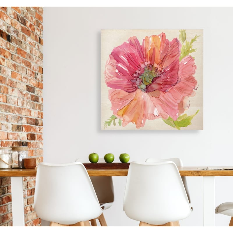 Botanical Poppy -Gallery Wrapped Canvas - yellow, blue, green, red, black, white