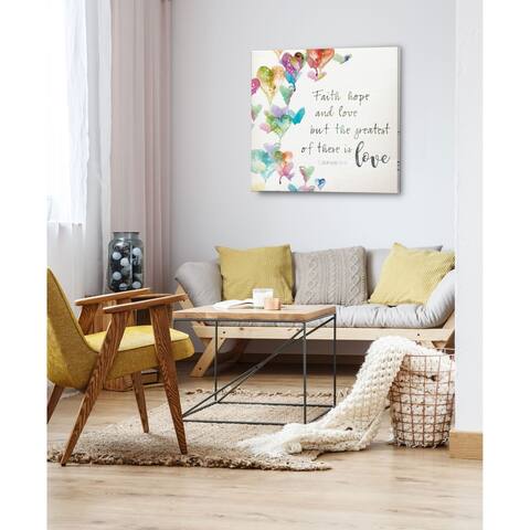 Faith, Hope and Love -Gallery Wrapped Canvas - yellow, blue, green, red, black, white