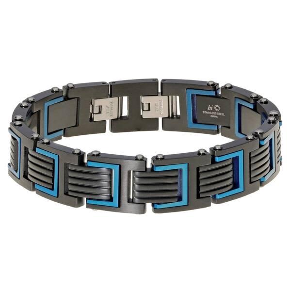Stainless Steel Rubber Accent Barrel Link 8in Bracelet Stainless Steel Rubber Accent Barrel Link 8in Bracelet
