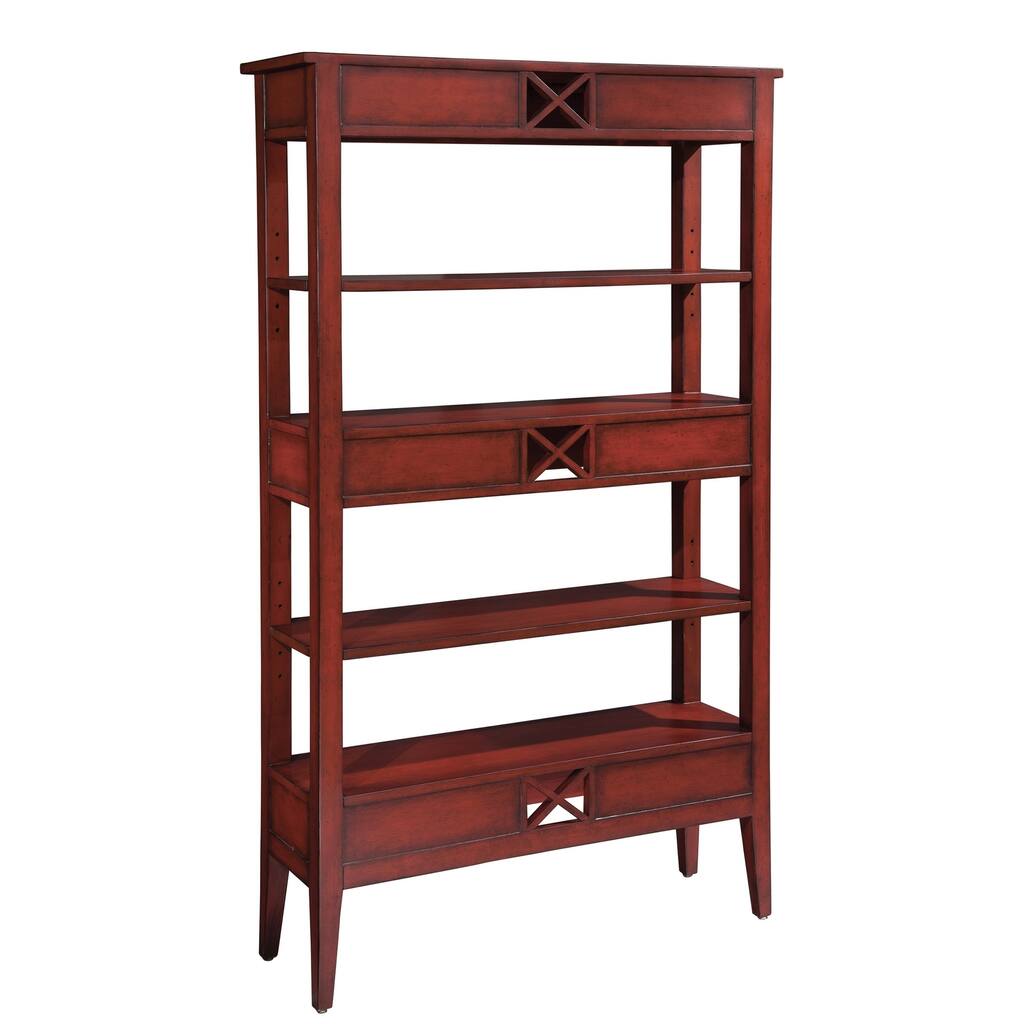 Hekman Accents Modern, Eclectic, Glam, 5 Shelf, Antique Red Finished, Storage Media Bookshelf, Bookcase, Libreros de Madera