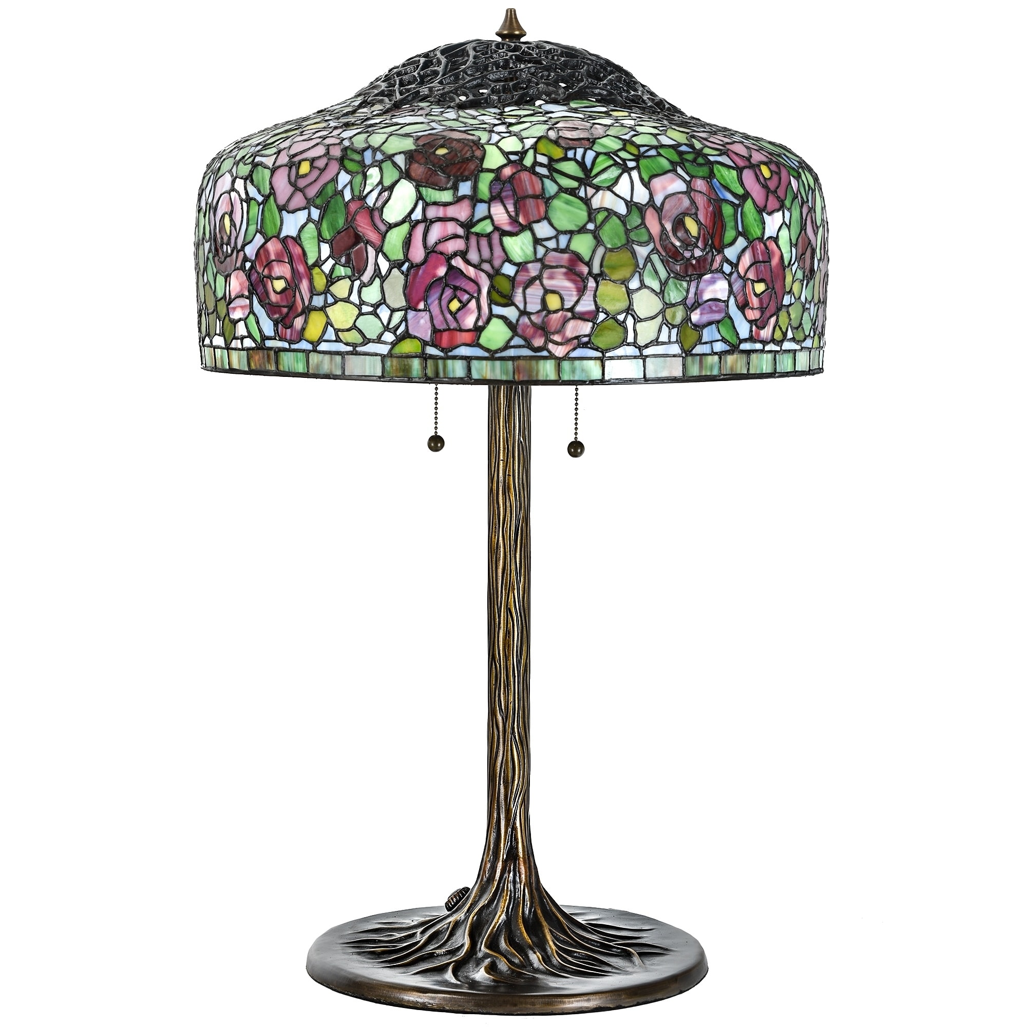 Shop Tiffany Style Table Lamp Brass Base Victorian Rose Jeweled