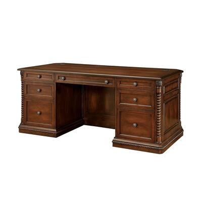Traditional Style Wooden Writing Desk with Multiple Spacious Drawers, Dark Oak Brown