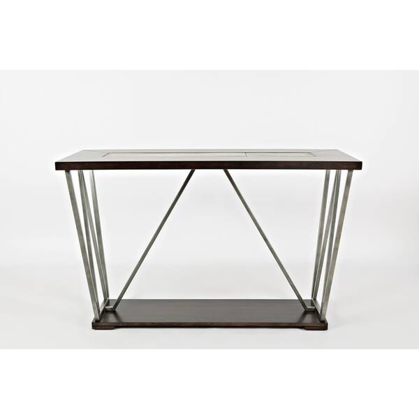 Wood And Metal Sofa Table With Ceramic Tile Inserted Top, Brown & Silver