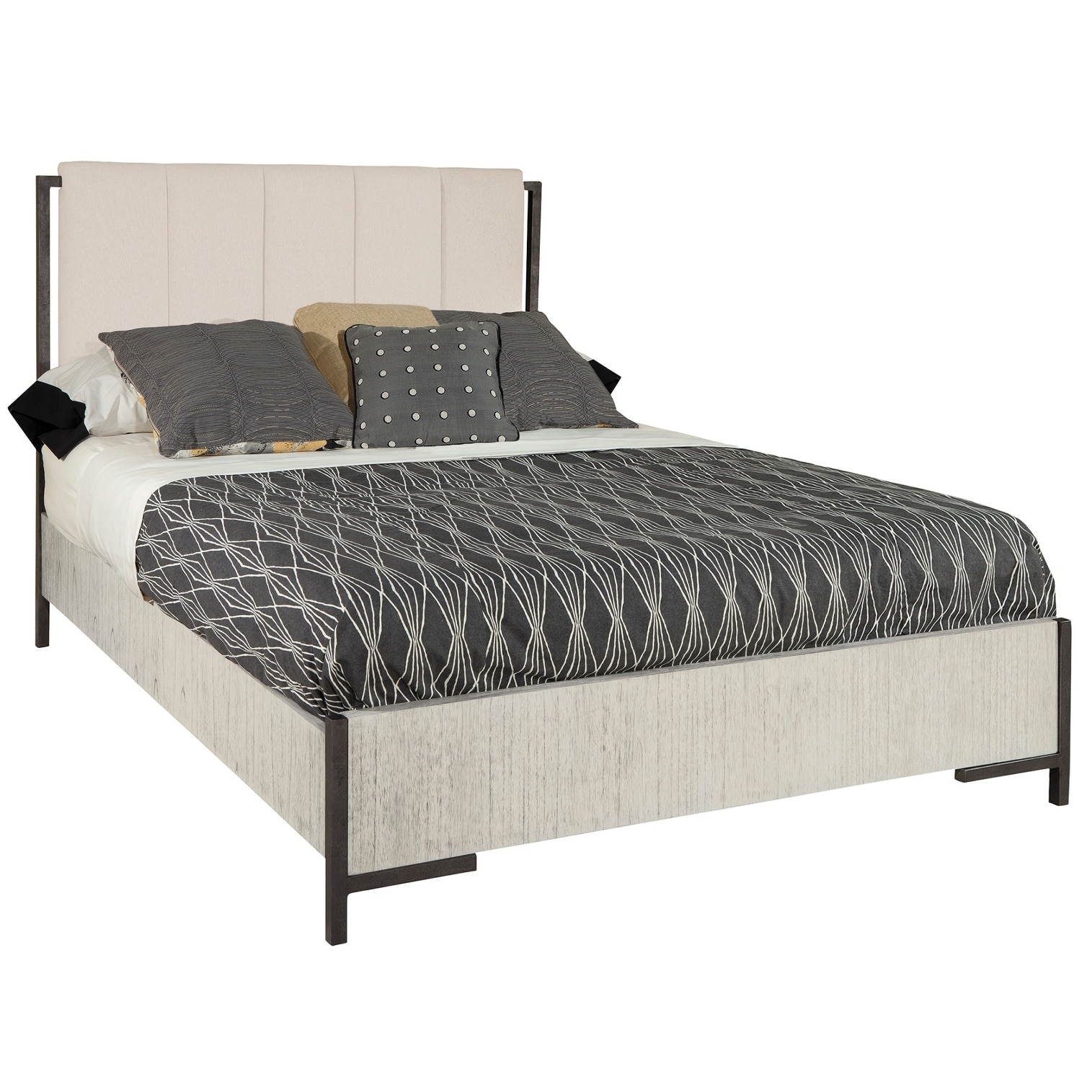 Hekman Furniture Sierra Heights Antique White Beachy Modern Queen Upholstered Bed Frame With Headboard Footboard