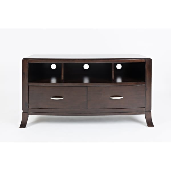 Transitional Style Wooden Media Console With 2 Drawers & 3 Compartments, Brown