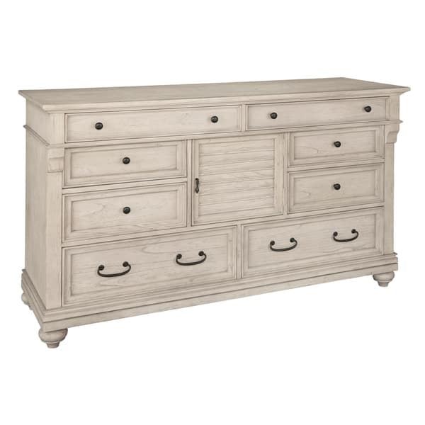 Hekman Furniture Homestead Coastal Beachy Charming Style Antique White Or Brown Large Bedroom Louvered Dresser Overstock 24230421 Taupe