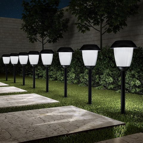Solar Path Lights Set of 8- 16" Stainless Steel Pure Garden
