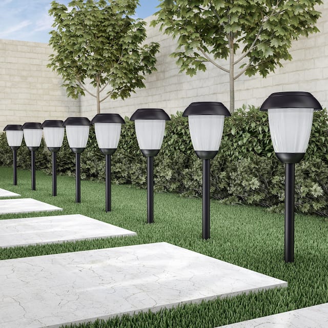 Solar Path Lights Set of 8- 16" Stainless Steel Pure Garden
