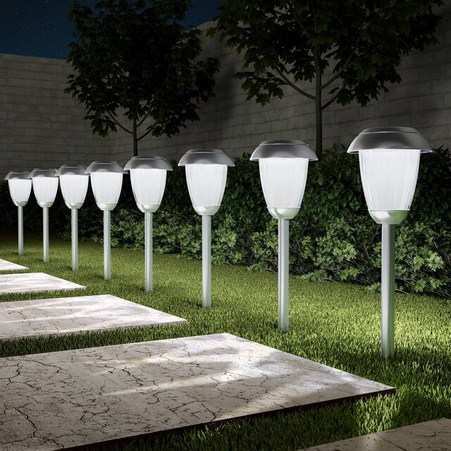 Solar Path Lights Set of 8- 16" Stainless Steel Pure Garden - Gunmetal - Weather Resistant/Solar Lights - Stainless Steel - Solar - Outdoor