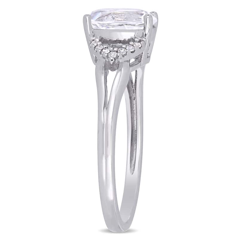 Miadora 10k White Gold Oval-Cut Created White Sapphire and Diamond Split Shank Engagement Ring