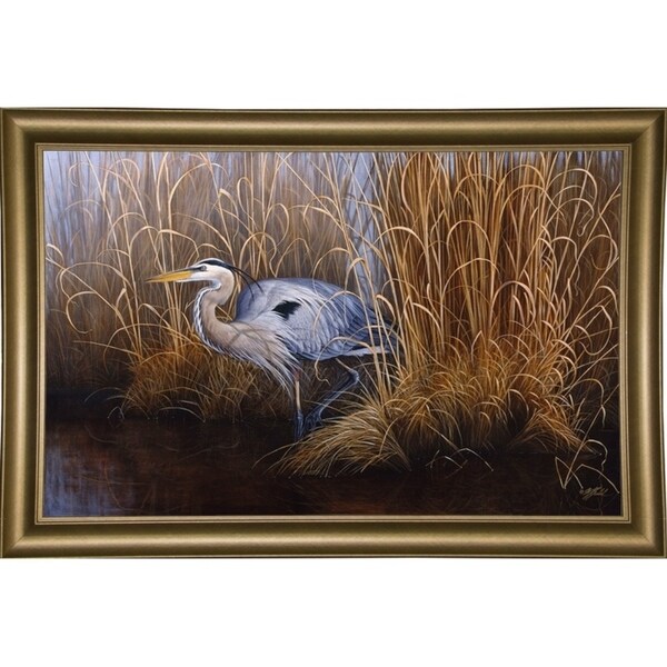 Set In Gold - Great Blue Heron-WILGOE17480 Framed Print 18.25"x29" by Wilhelm Goebel