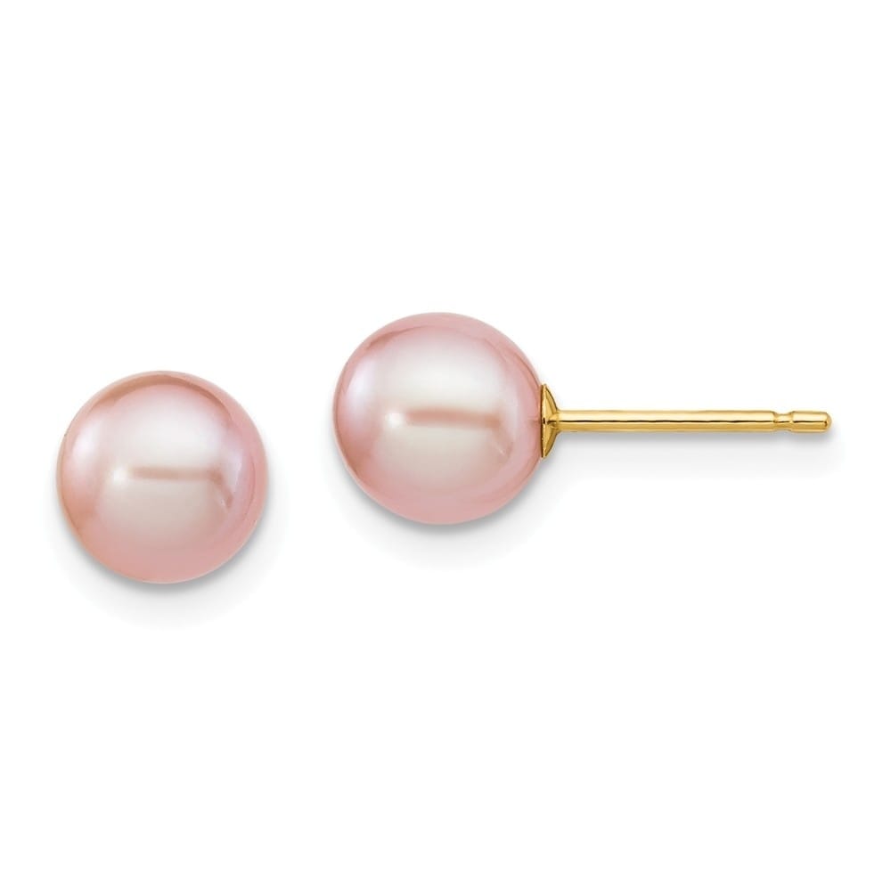 Wellingsale 14K Yellow Gold Polished Freshwater Cultured Pearl Dangle Stud Earrings With Screw Back