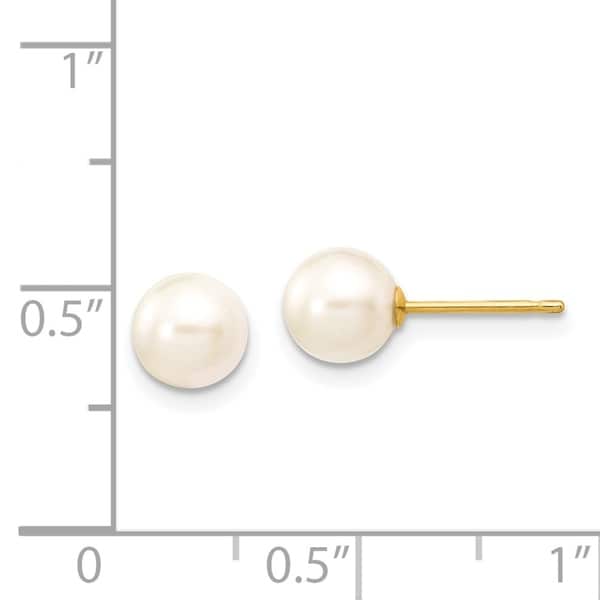 14k White Gold 6-7mm White Round Freshwater Cultured Pearl Stud Post Earrings