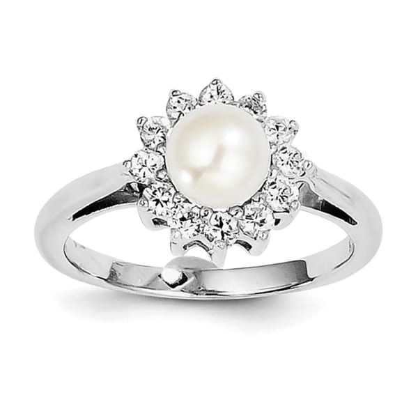 Sterling Silver Rhodium-plated Cubic Zirconia and Freshwater Cultured Pearl Ring by Versil. Opens flyout.