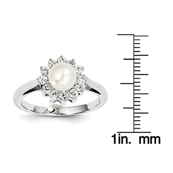 Sterling Silver Rhodium-plated Cubic Zirconia and Freshwater Cultured Pearl Ring by Versil