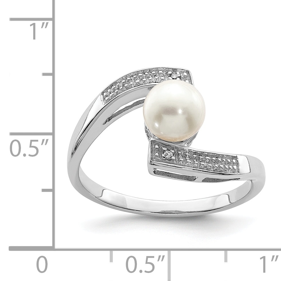 Silver Rhodium-plated Diamond and Freshwater Cultured Pearl Pendant