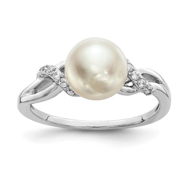 slide 1 of 3, Sterling Silver Rhodium-plated 8-9mm White Freshwater Cultured Pearl Cubic Zirconia Ring by Versil