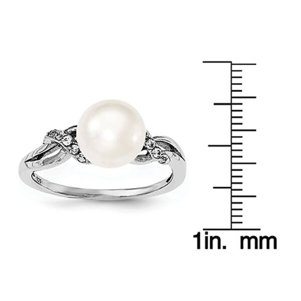 Sterling Silver Rhodium-plated 8-9mm White Freshwater Cultured Pearl Cubic Zirconia Ring by Versil