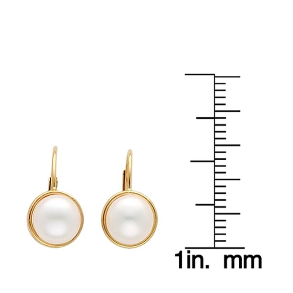 14K Yellow Gold 6-7mm White Freshwater Cultured Button Pearl Leverback Earrings by Versil