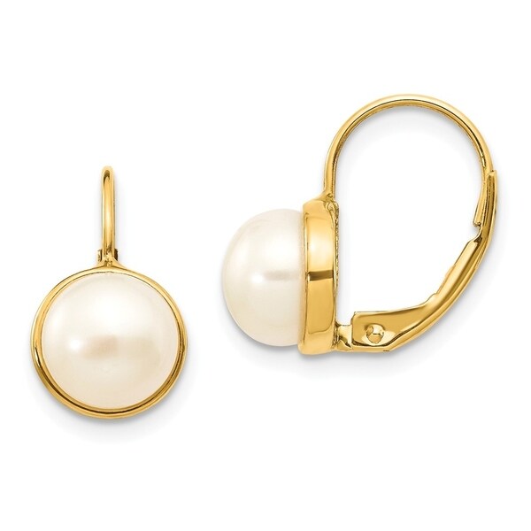 14K Yellow Gold 6-7mm White Freshwater Cultured Button Pearl Leverback Earrings by Versil. Opens flyout.